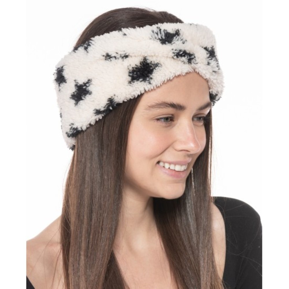 Jenni NWT Twisted Sherpa Headband with Stretch White Black Stars Print OS New